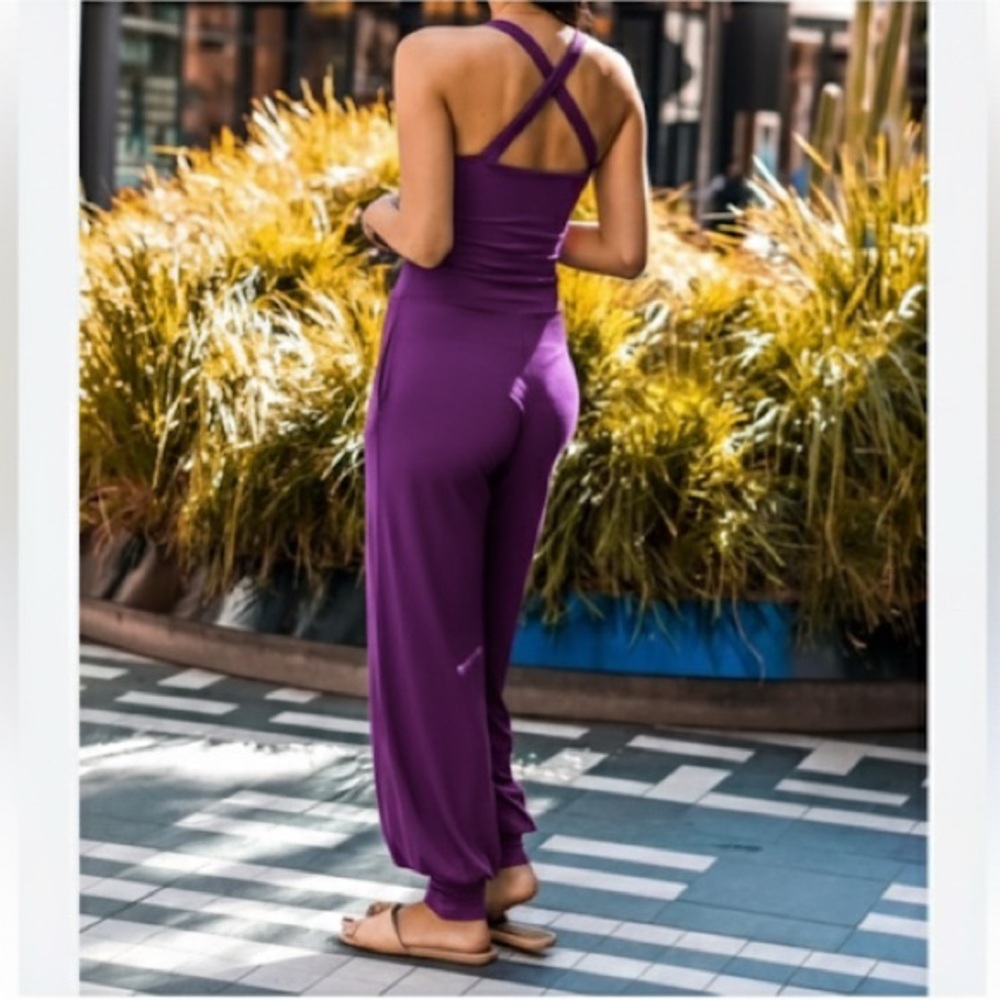 Purple Halter Top Cuffed Leg Jumpsuit from Aria Lattner